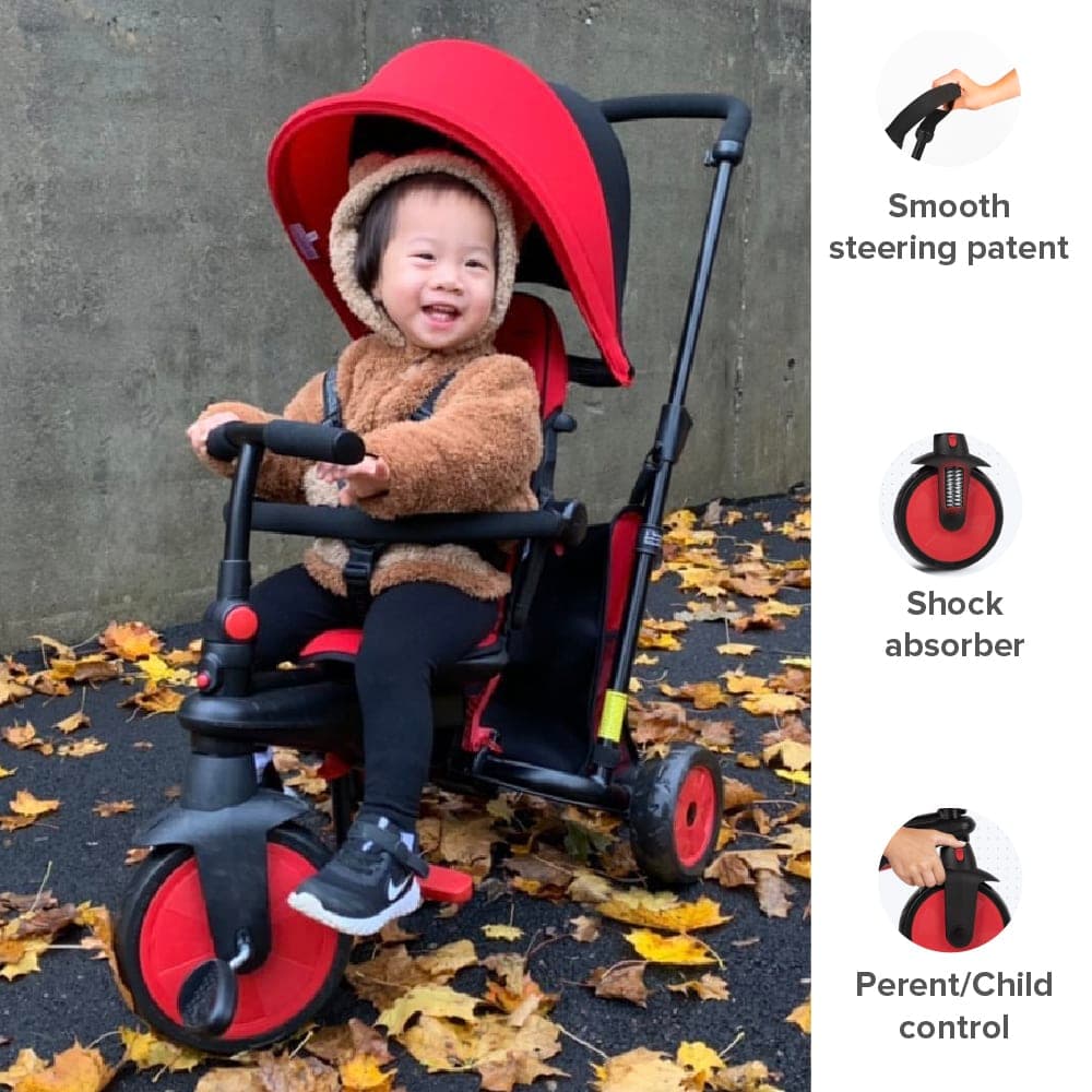 Tricicleta pentru copii Smart Trike STR3 Rosu 6 in 1 ultrapliabila, dotata cu frana, scaun rabatabil, sistem patentat cu tehnologie Touch Steering, varsta 10 luni+