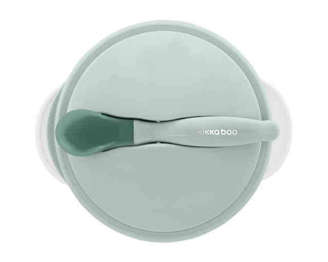 Set castronel cu ventuza si lingurita cu senzor de temperatura KikkaBoo Mint,recomandat pentru copii peste 4 luni,capacitate 250ml,fara bpa