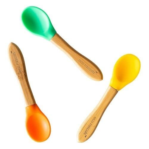 Set 3 lingurite bambus verde, portocaliu, galben eco rasca
