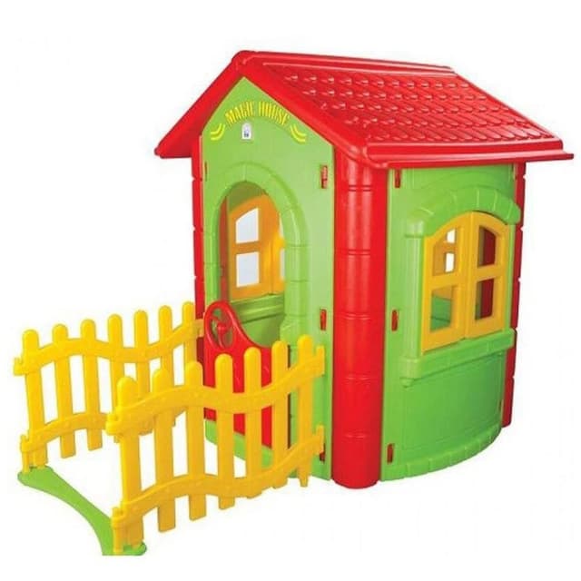 Casuta de gradina pentru copii Pilsan Magic House Green gardulet inclus, utilizare interiorexterior,plastic rezistent UV,design realist,usa si ferestre functionale, 112 x 172 x 131 cm