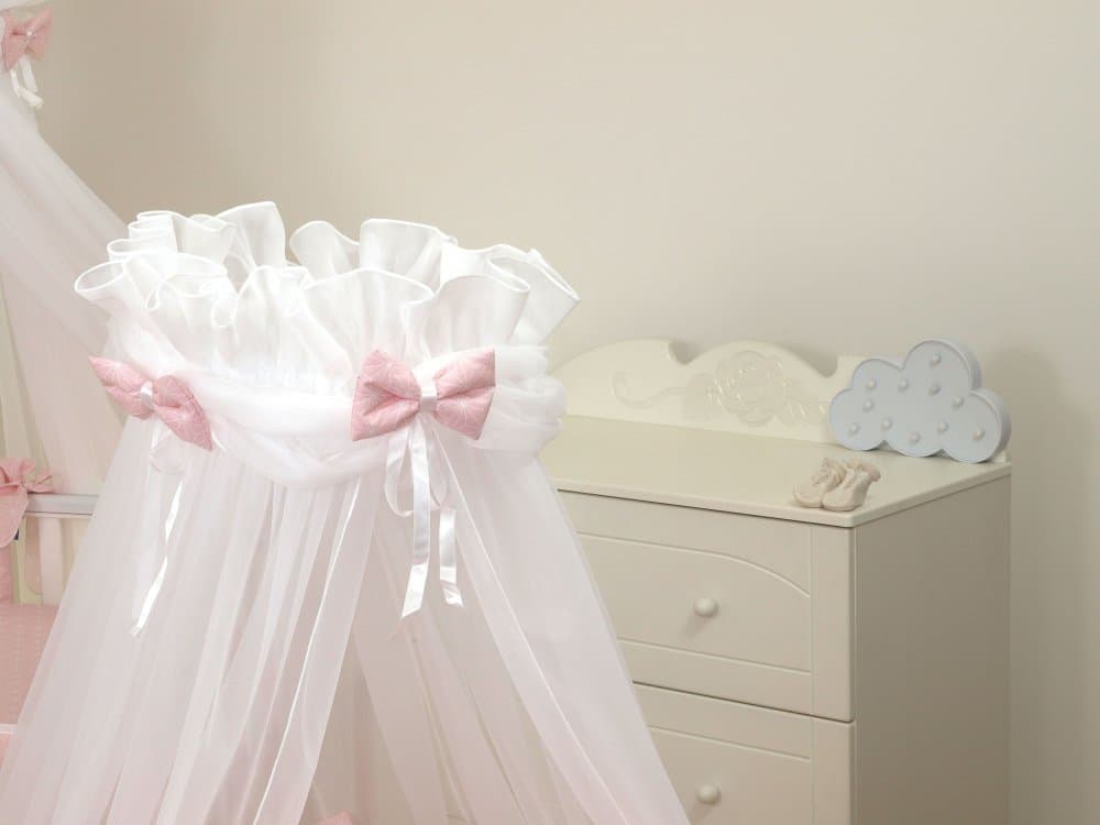 Baldachin din tul pentru patut bebe Sky Bunny Pink 160 x 600 cm