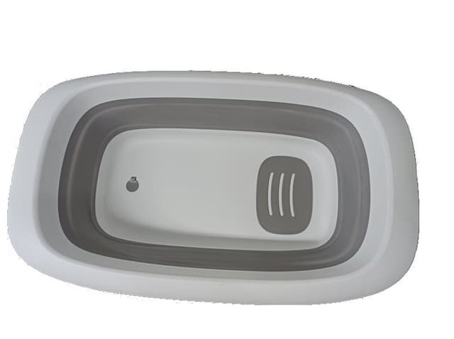 Cadita pentru copii Little Mom Baby Swim Grey cu picioruse si baza antiderapante, pliabila, margini rotunjite, dop de evacuare a apei, dimensiune 80 x 48 x 21 cm