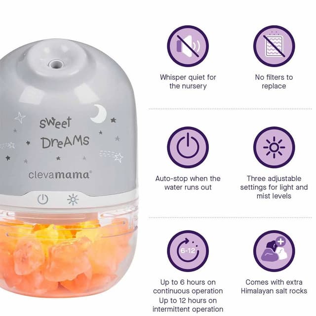 Lampa cu sare din Himalaya, umidificator cu lumina de noapte Clevamama 3070