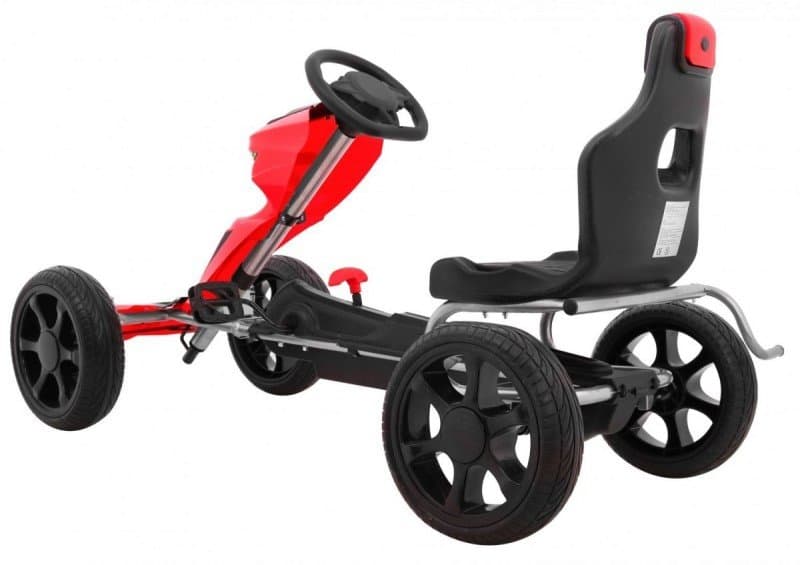 Kart cu pedale pentru copii, Nichiduta Go Kart Red, roti din cauciuc eva, scaun ergonomic si ajustabil in 2 pozitii, cadru solid din otel, frana manuala pe rotile din spate, dimensiune 122 x 60 x 70 cm