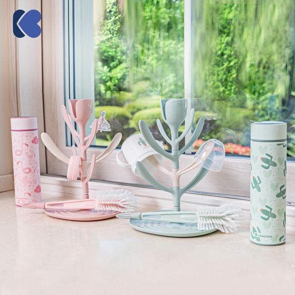 Suport pentru uscat biberoane KikkaBoo Tulip Grey,capacitate pana la 8 biberoane,din plastic nontoxic fara BPA