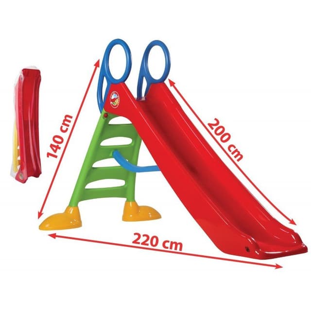 Tobogan mare pentru copii Dohany Big Rosu, rezistent UV, panta alunecare 200cm, utilizare interiorexterior, scara mare cu manere sustinere