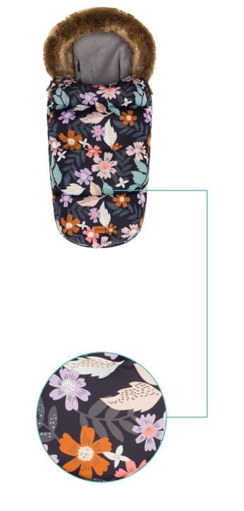 Sac de iarna cu guler blanita detasabil pentru carucior negru floral 100x50 cm Fillikid