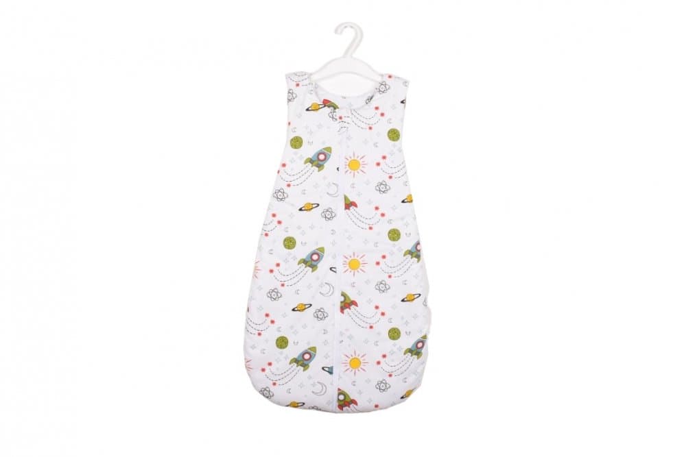 Saculet de dormit gros din bumbac model rachete 6-12 luni
