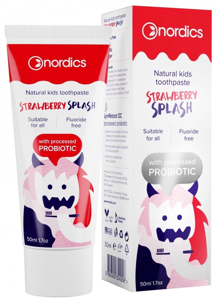 Pasta de dinti naturala pentru copii cu capsuni si probiotice 50 ml Nordics