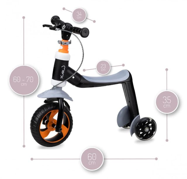 Trotineta transformabila 2 in 1 MoMi Elios Black, lumini LED, ghidon reglabil, platforma antiderapanta, greutate suportata 25 kg