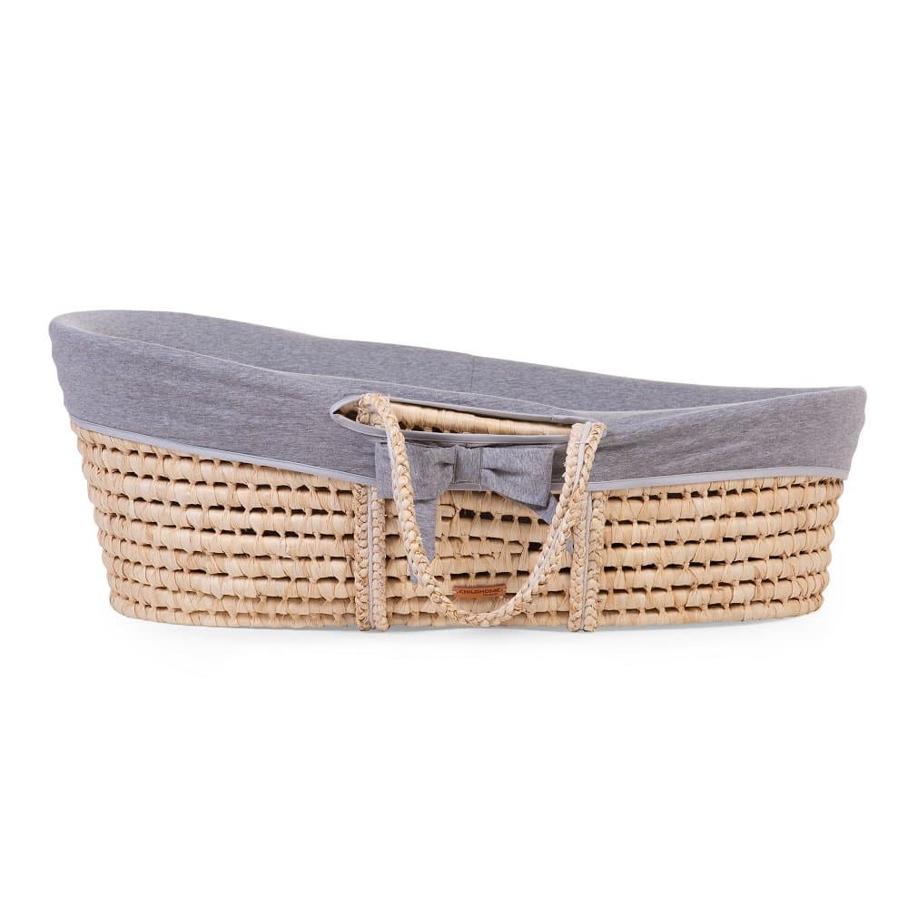 Cos bebe Childhome Moise Gri din coji de porumb cu saltea husa jerse detasabila si lavabila, usor de transportat, dimensiuni 84 x 47 x 29 cm