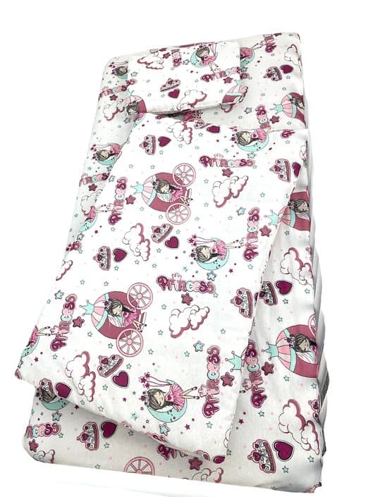 Lenjerie de pat 3 piese cu cearceaf plapumioara si pernuta slim 140x70 cm Croitoria Noastra printese pe alb