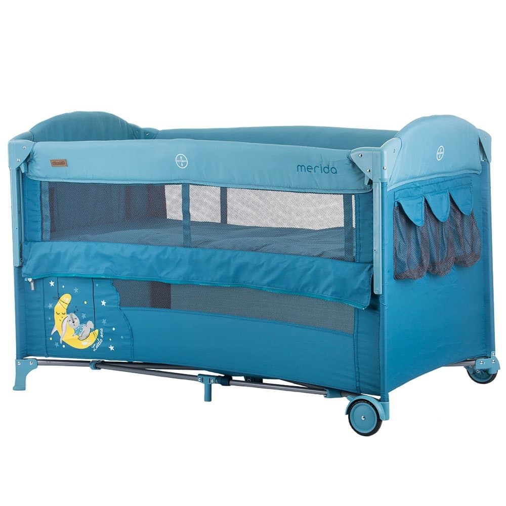 Patut pliabil Chipolino Merida atlantic cu laterala culisanta, sistem side-sleeping, roti cu sistem de blocare, buzunare pentru accesorii, geanta pentru transport