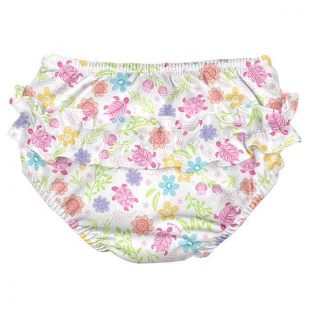 Slip fete White Turtle Floral SPF 50+ refolosibil cu capse si volanase 12 luni