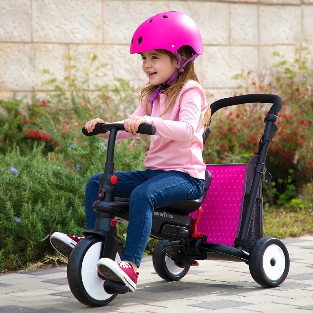 Tricicleta pentru copii Smart Trike 7 in 1 STR5 Butterfly pliabila, dotata cu frana, scaun rabatabil, sistem patentat Touch Steering si cu certificare de carucior, varsta 9 luni+