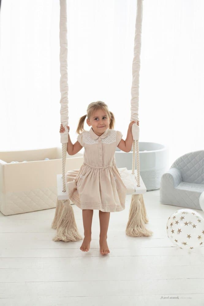 Leagan din lemn si spuma by BabySteps pentru copii WoodSwing catifea Velvet Mint