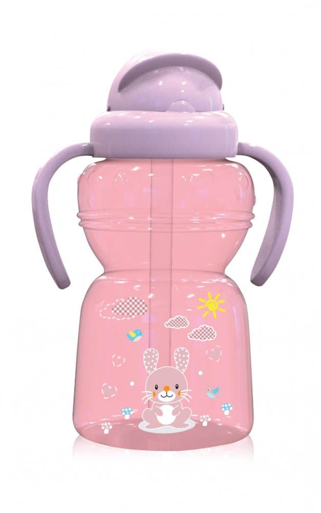 Cana sport Animals cu manere si pai moale 6 luni+ 325 ml Blush Pink