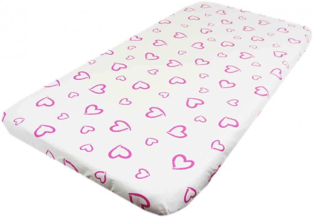 Cearceaf din bumbac cu elastic 120x60 cm Inimioare roz