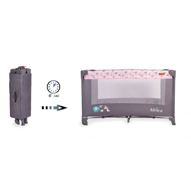 Patut pliabil Cangaroo Africa pink cu un nivel, usita cu fermoar, geanta de transport si saltea incluse