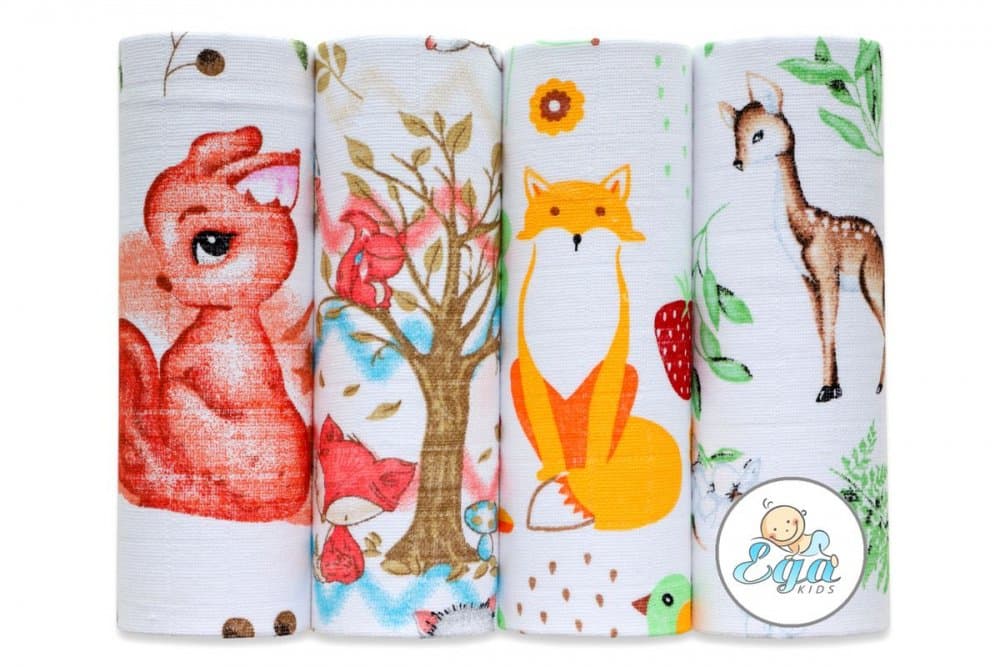 Set 4 scutece din bumbac Lux 70x80 cm model Forest 5936