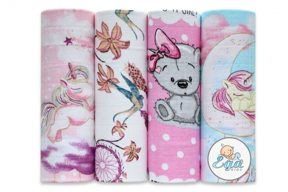Set 4 scutece din bumbac Lux 70x80 cm model Pink Girl 5929