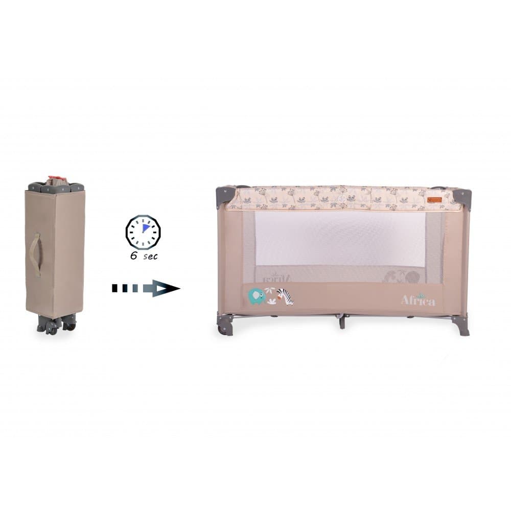 Patut pliabil Cangaroo Africa beige cu un nivel, usita cu fermoar, geanta de transport si saltea incluse