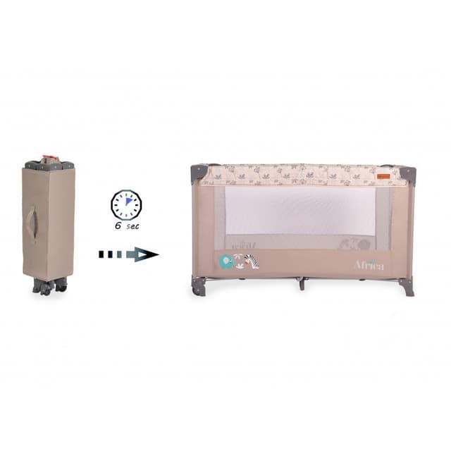 Patut pliabil Cangaroo Africa beige cu un nivel, usita cu fermoar, geanta de transport si saltea incluse