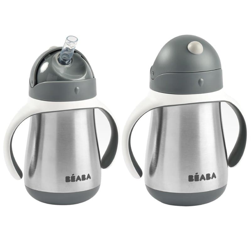 Cana cu pai din inox Beaba 250 ml Mineral Grey