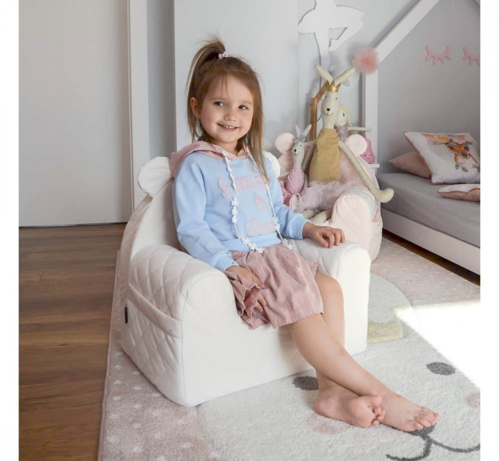 Fotoliu pentru copii cu spatar Babystept catifea Velvet Ursulet Teddy Nightshadow blue