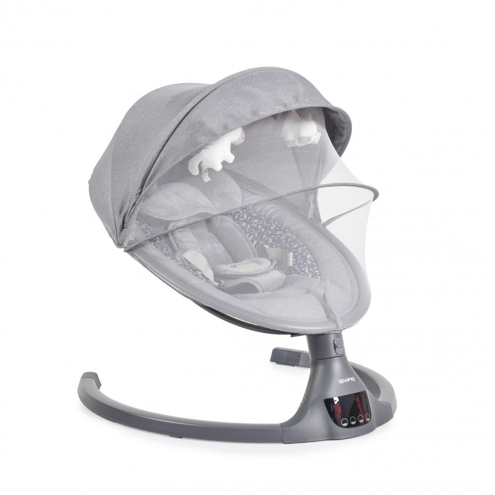 Leagan electric pentru copii cu telecomanda,sezut ergonomic si rotativ,parasolar reglabil si detasabil,5 viteze de leganare,cronometru,adaptor priza,husa de insecte si pernuta reductor Cangaroo ISwing Graphite