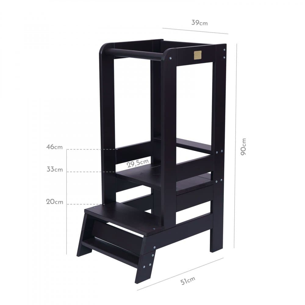 Inaltator Learning Tower ajustabil ajutor de bucatarie MeowBaby lemn Negru