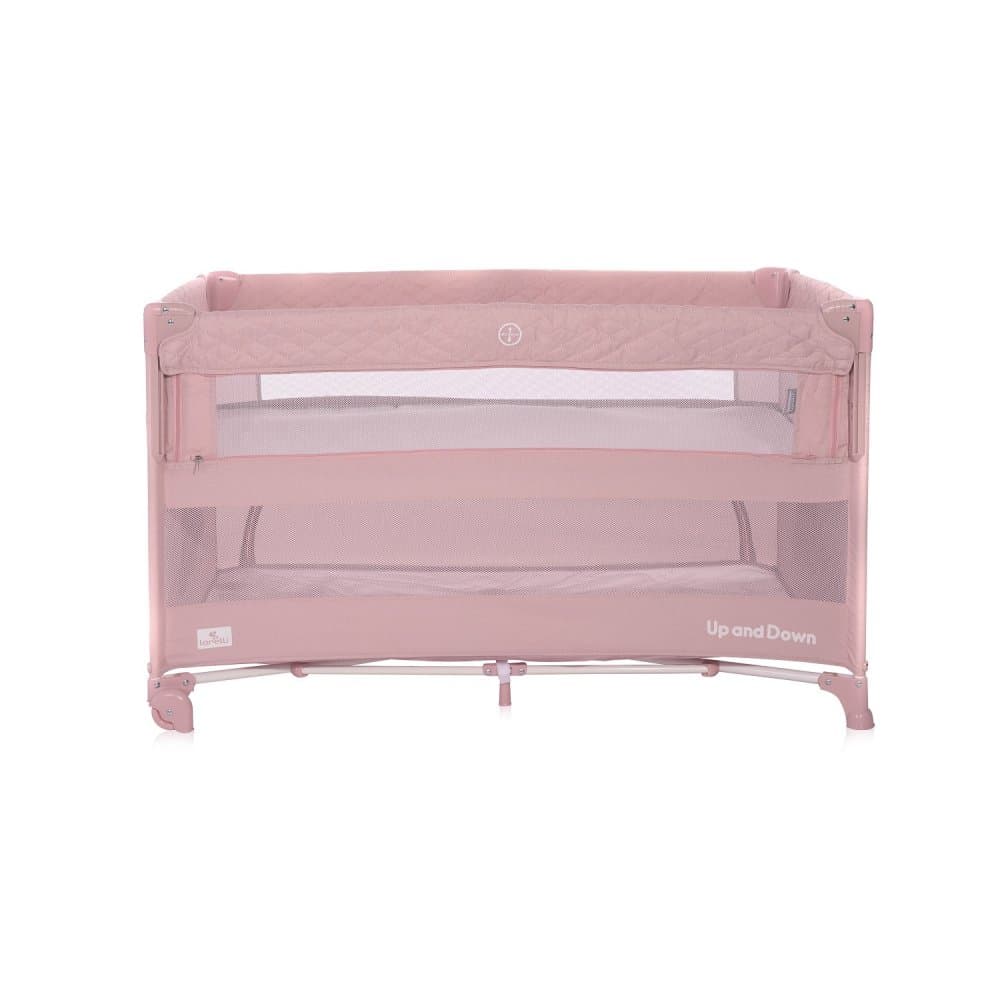 Patut pliabil Up and Down Mellow Rose Sleeping Animals cu laterala culisanta, sistem side-sleeping, cu 2 nivele, usa laterala cu fermoar, saltea si geanta de transport incluse