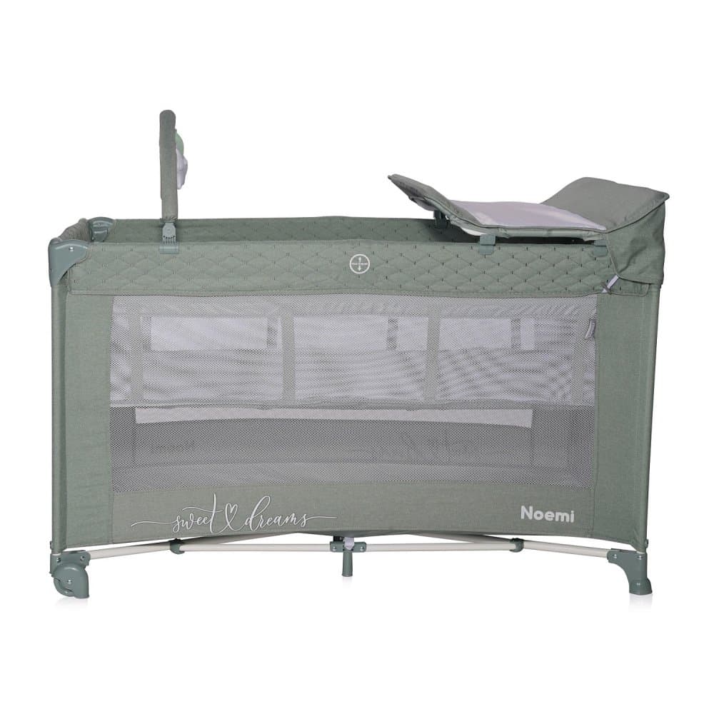 Patut pliabil Noemi Plus Iceberg Green Star cu 2 nivele, usa laterala cu fermoar, roti cu sistem de blocare, accesorii incluse