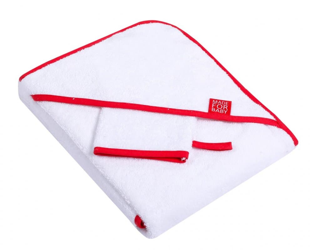Prosop cu gluga si manusa din bumbac 80x80 cm White and Red