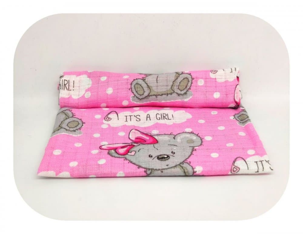 Scutec din muselina tetra 70x80 cm model Pink Girl