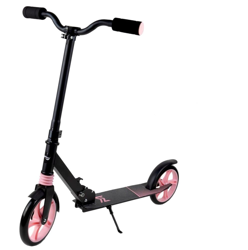 Trotineta pliabila, cu platforma antiderapanta, suspensii, roti PU 200 mm, Frana spate, manere ergonomice din spuma, greutate maxima admisa 100kg City Scooter Black Pink