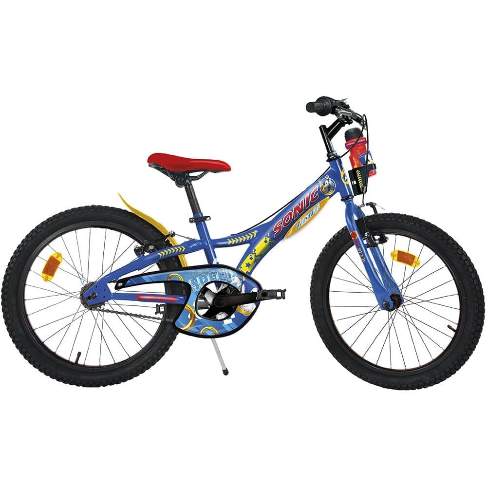 Bicicleta copii Dino Bikes Sonic 20 inch, varsta 7-11 ani, inaltimea 120-145 cm, frana de mana pe roata fataspate, suport cu sticla de apa, cric, claxon pe ghidon, rotile sunt prevazute cu reflectoare, anvelope gonflabile