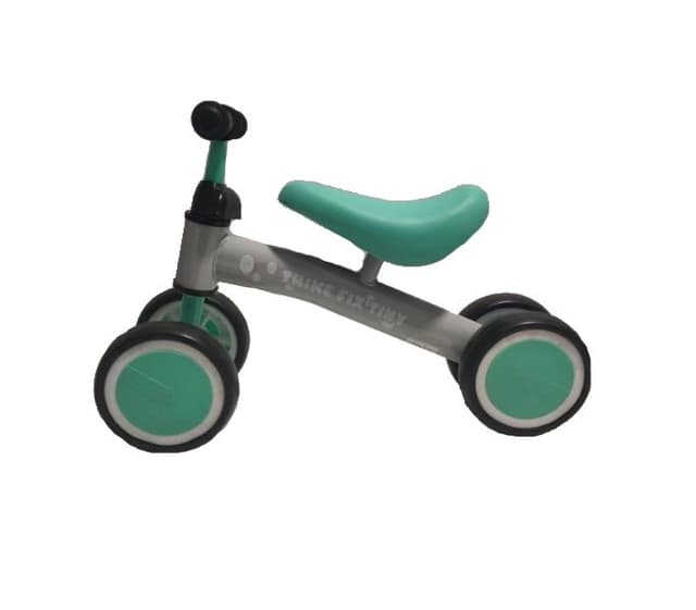 Ride-On pentru copii Ikonka Fix Tiny Verde menta, fara pedale, cu 4 roti, ghidon reglabil, cadru din otel, Saua din spuma moale, inaltime sezut 27 cm, sarcina maxima admisa 30 kg