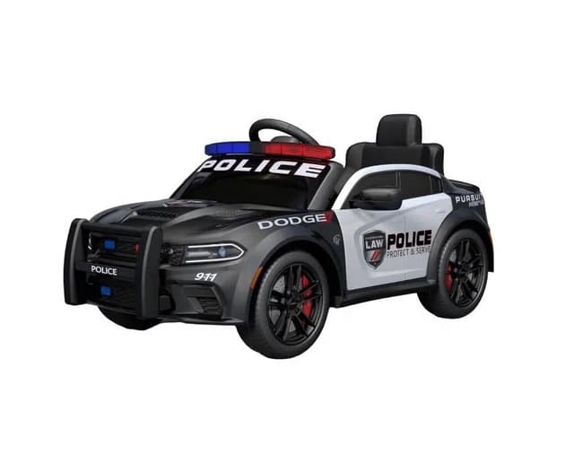 Masinuta electrica pentru copii Dodge Police Black 70W cu scaun din piele, roti EVA, deschidere usi, pornire la buton si telecomanda