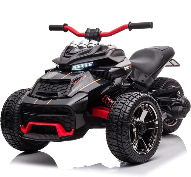 Motocicleta electrica pentru copii Nichiduta Spider Black 90W cu lumini, pornire la buton, sunete, lumini si mufa Usb