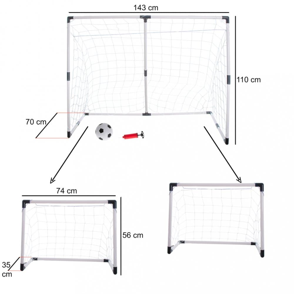 Poarta de fotbal pentru copii, Ikonka, 2 in 1 cu minge si pompa incluse, dimensiune 143 x 110 x 70 cm