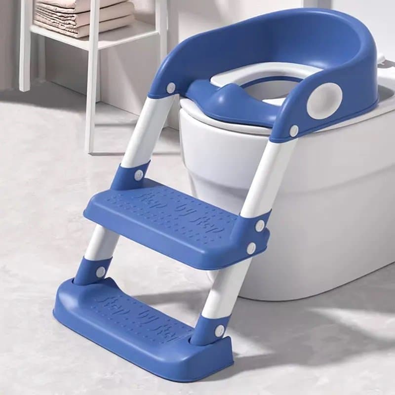 Reductor toaleta Little Mom Step by Step Blue cu scarita si inaltime reglabila, colac moale din spuma, manere, baza antiderapantta