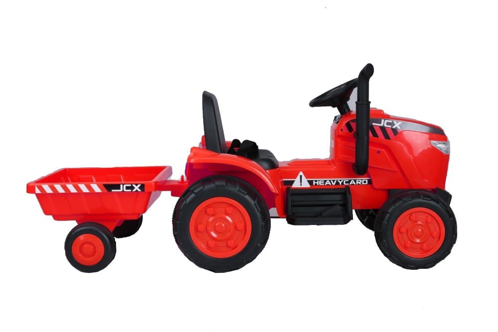Tractor electric pentru copii Nichiduta JCX Heavy 12V Red cu telecomanda si remorca detasabila, pornire la buton, sunete si telecomanda