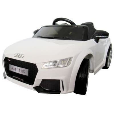 Masinuta electrica pentru copii Audi TT R-Sport Alb 70W cu scaun din piele, slow start, faruri si lumini led, unitate audio cu display, mufa Mp3 si Usb