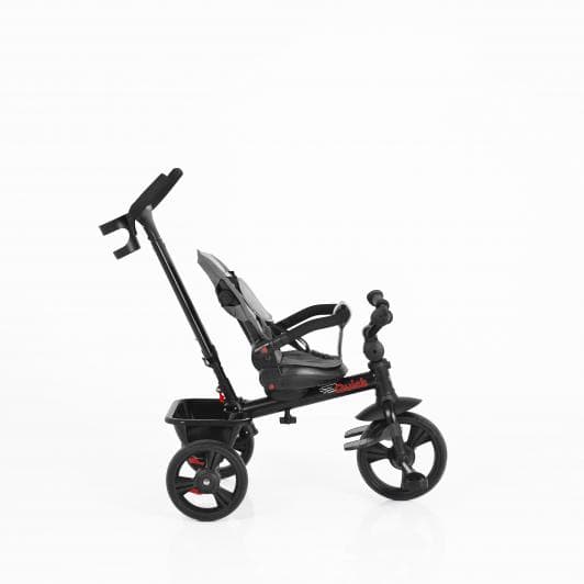 Tricicleta pentru copii Byox Quick Grey cu roti EVA, sezut reversibil, suport pentru picioare, frana pe rotile din spate si maner cu control al directiei