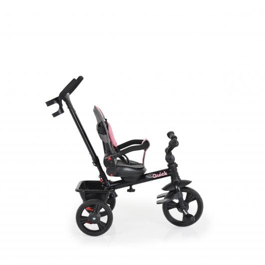 Tricicleta pentru copii Byox Quick Pink cu roti EVA, sezut reversibil, suport pentru picioare, frana pe rotile din spate si maner cu control al directiei