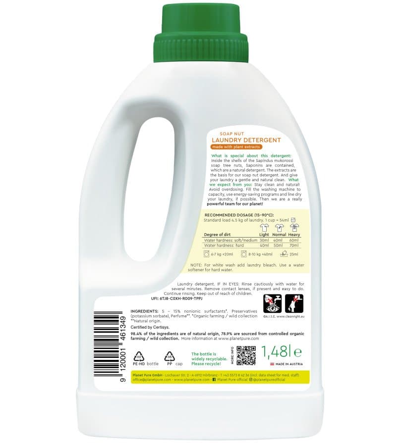 Detergent bio lichid Planet Pure pentru rufe nuci de sapun 1.48 litri