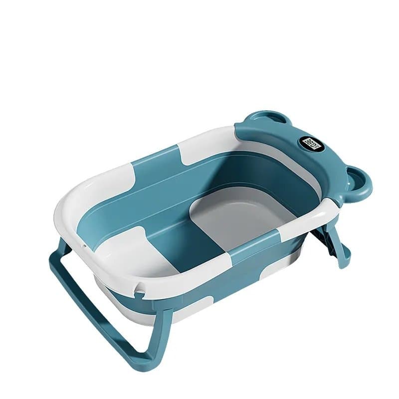Cadita bebelusi ultrapliabila Little Mom Bear Green, cu pernuta moale detasabila, termometru incorporat, display digital,suport cap de dus, sistem de agatare, dop pentru evacuarea apei, material non-toxic