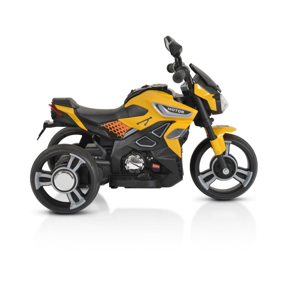 Motocicleta electrica pentru copii Moni Bo Colombo Yellow 12V 60W cu oglinzi, suport picioare, muzica si lumini