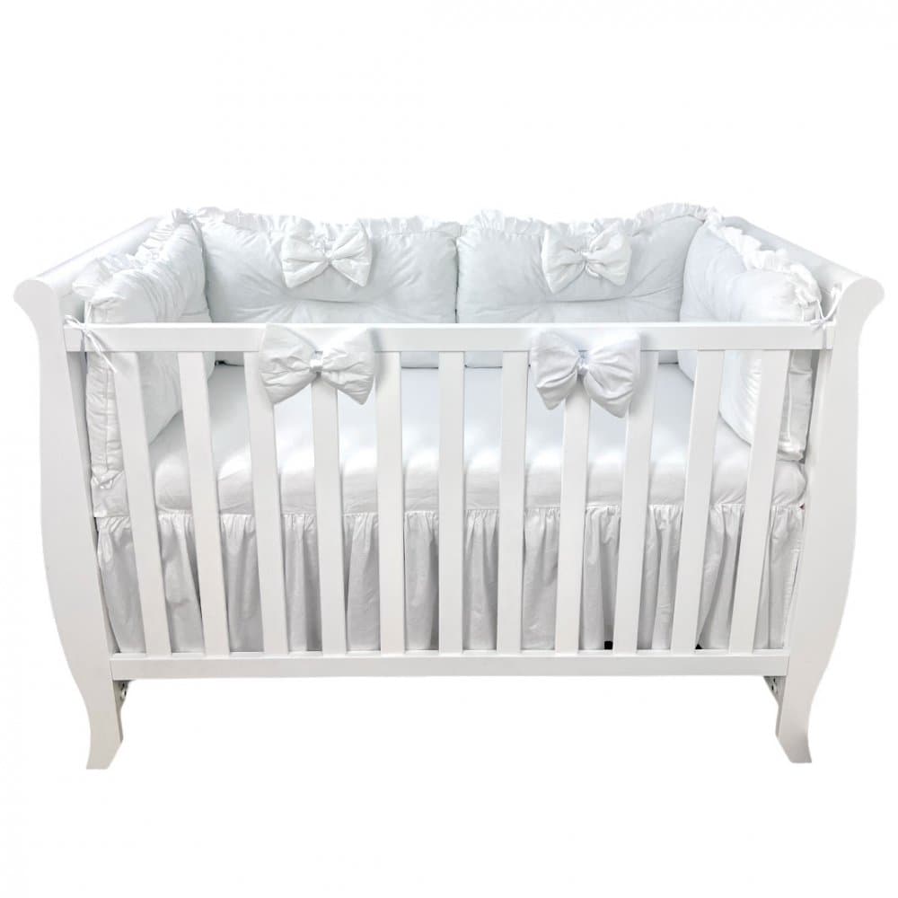 Set 4 perne aparatori super groase albe + cearsaf cu volanas si fundite 120x60 cm alb